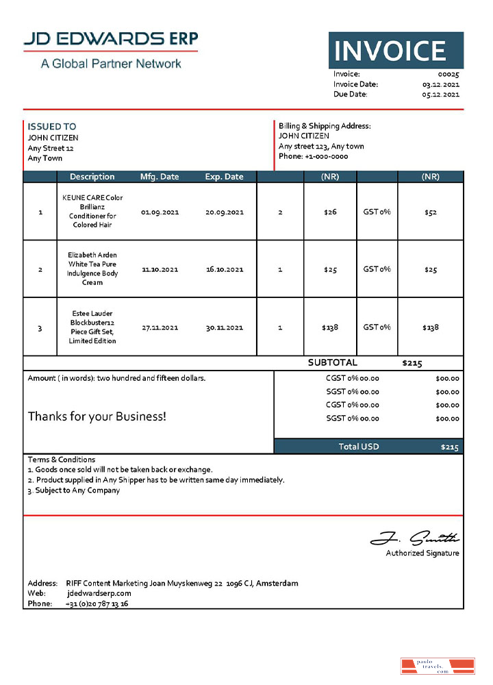 USA JD invoice template PSD template